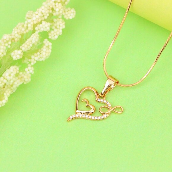 "Heart Infinity Mother-Child Rose Gold Pendant with Sparkling Stones, XPPT1279 - Picture 6 of 12